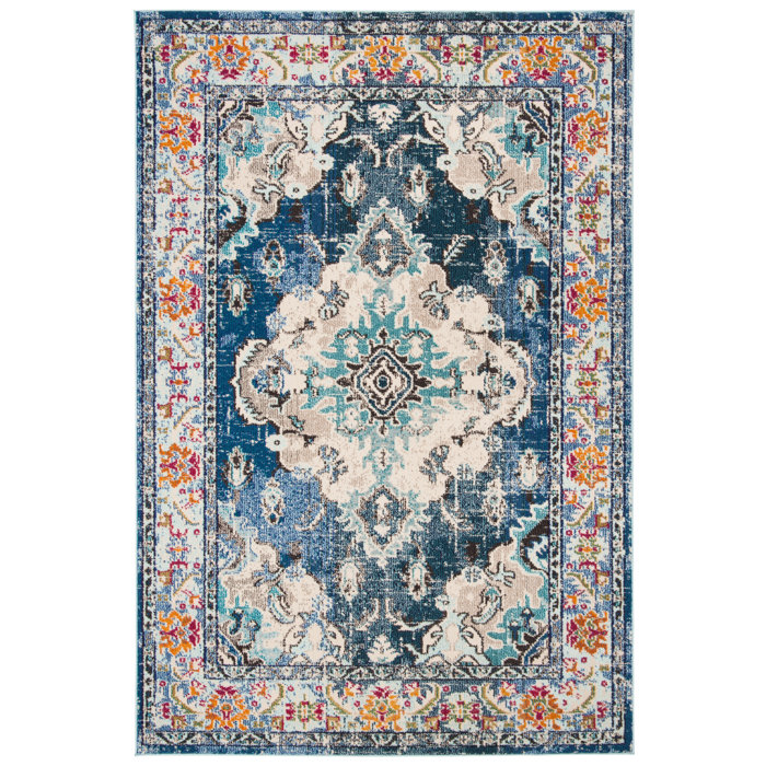 Langley Street Hertzler Oriental Navy/Light Blue Area Rug & Reviews